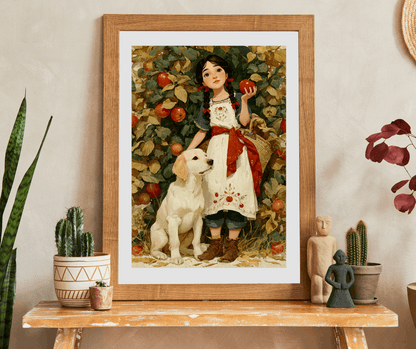 Autumn Orchard Jigsaw Puzzle - Brunette Girl and Dog, Apple Picking Game for Family Night or Solo Fun, Gift, Brain Teaser Puzzle The Puzzle Chest