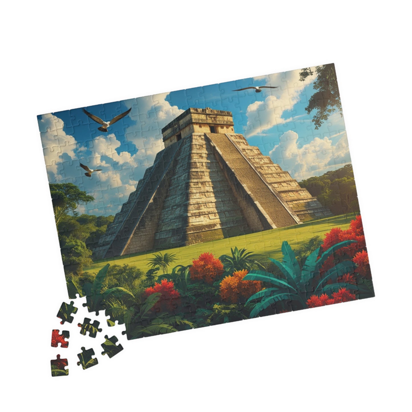 Chichen Itza Pyramid Jigsaw Puzzle with Tropical Jungle Scene, Historic Mayan Famous Landmark, Travel-Inspired Frameable Art Gift Puzzle The Puzzle Chest