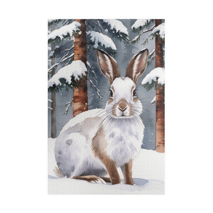 Snowshoe Rabbit Jigsaw Puzzle, Winter Landscape, Wildlife, Animal Puzzle, Winter Scene, Camouflage Puzzle, Snowy Rabbit Puzzle