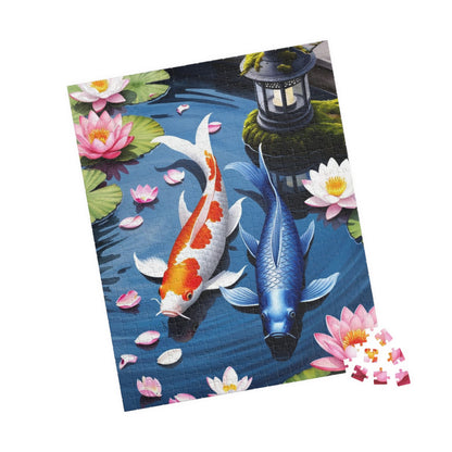 Jigsaw Puzzle, Tranquil Koi Fish Pond Design, 110 252 520 1014-piece, Cherry Blossom Lotus Flowers, Mindfulness Activity, Wall Art Decor,