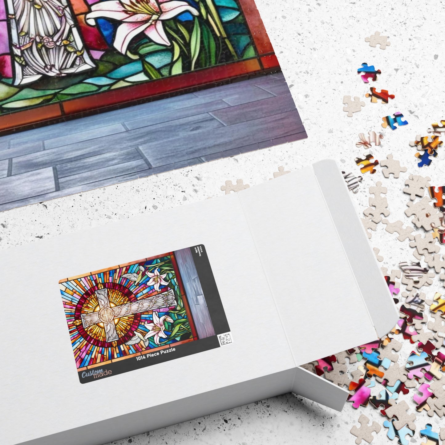 Stained Glass Cross Puzzle (110, 252, 520, 1014-piece), Faith-Based Religious Jigsaw Game, Colorful Puzzle for Christians and Puzzle Lovers