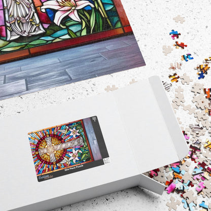 Stained Glass Cross Puzzle (110, 252, 520, 1014-piece), Faith-Based Religious Jigsaw Game, Colorful Puzzle for Christians and Puzzle Lovers