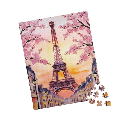 Eiffel Tower Sunset Jigsaw Puzzle, Famous Monument Game, Cherry Blossom Landscape Art, Parisian Streetlights, Relaxing Adult Hobby Activity Puzzle The Puzzle Chest