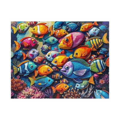 Aquatic Kaleidoscope Jigsaw Puzzle, Ocean Fish Puzzle Collage Gift for Animal Lover, Aquatic Art Sea Life Game Ideal for Fun Indoor Activity 252 pcs (Horizontal) Puzzle The Puzzle Chest
