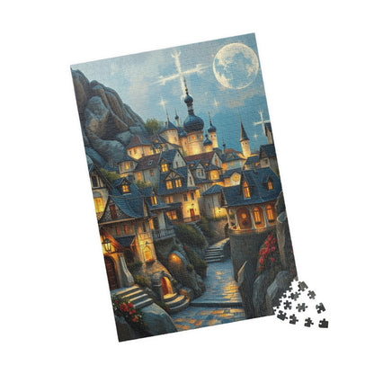 Mountain Village Puzzle, Elegant Moonlite Town Adult Jigsaw Game, Relaxing Indoor Hobby, Solo Activity, Family Fun, Holiday Birthday Gift The Puzzle Chest