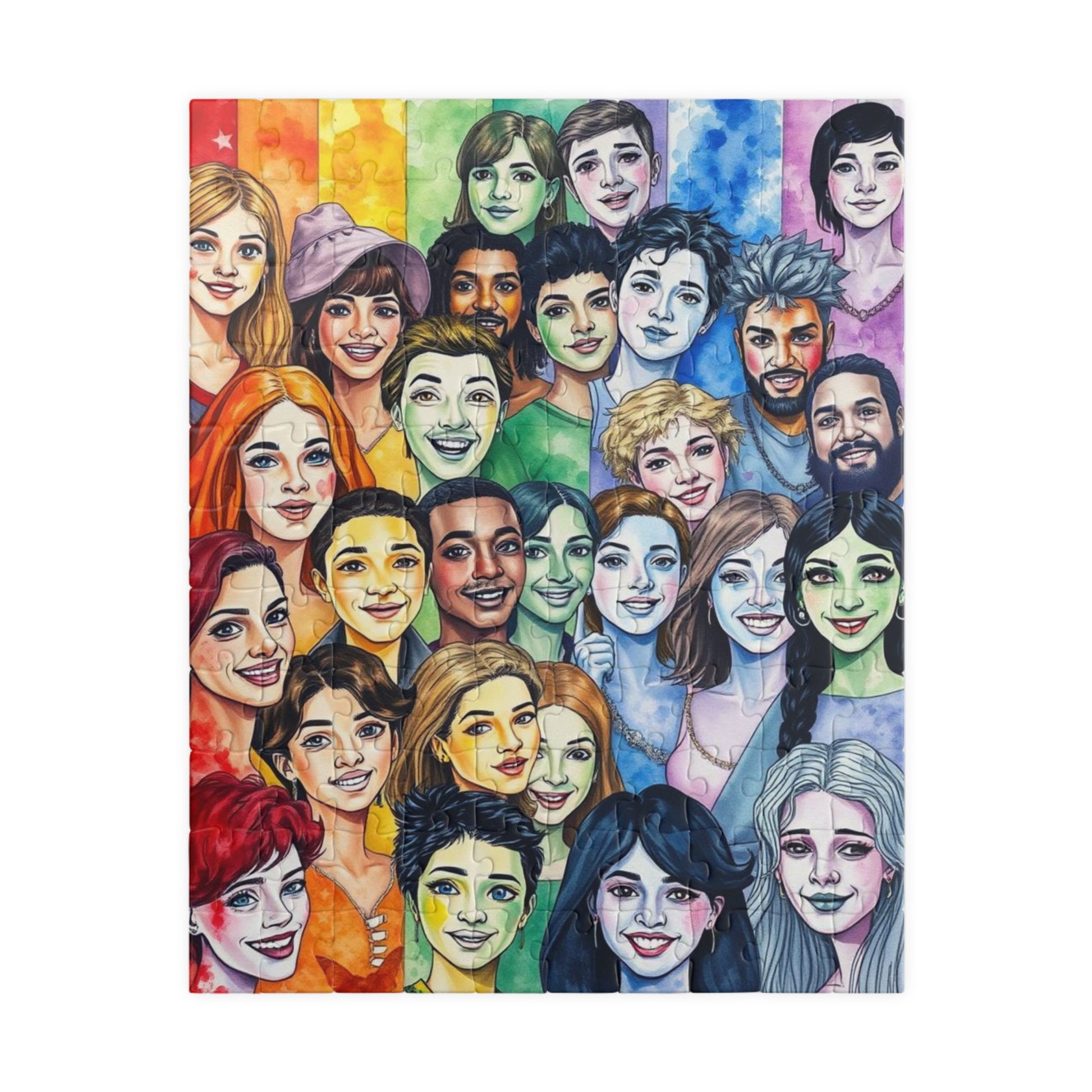 United in Joy Jigsaw Puzzle - Pride Rainbow Flag Faces, Queer Art Inclusive Game for Family Fun, Holiday Birthday Gift Idea, Team Building 110 pcs (Vertical) Puzzle The Puzzle Chest