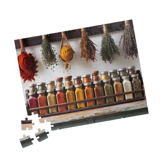 Wooden Spice Rack Jigsaw Puzzle, Colorful Powders and Dried Herbs, Kitchen Decor, Holiday or Birthday Gift for Foodies, Home Entertainment 110 pcs (Horizontal) Puzzle The Puzzle Chest