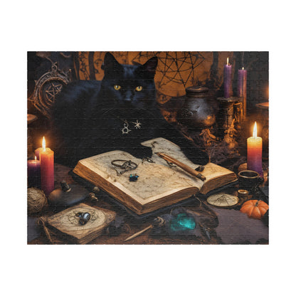 Mystical Black Cat Puzzle, Witch's Familiar and Ancient Spellbook Jigsaw Game, Entertaining Hobby, Mindful Gift for Dark Art Puzzle Lover 520 pcs (Horizontal) Puzzle The Puzzle Chest