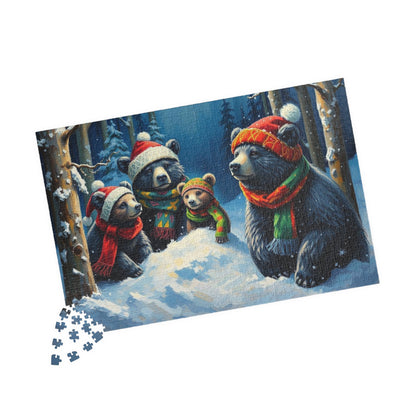 Christmas Bear Family Jigsaw Puzzle - 110, 252, 520, 1014 Pieces, Gift for Winter Nights, Family Games, Holiday Traditions, Home Decor