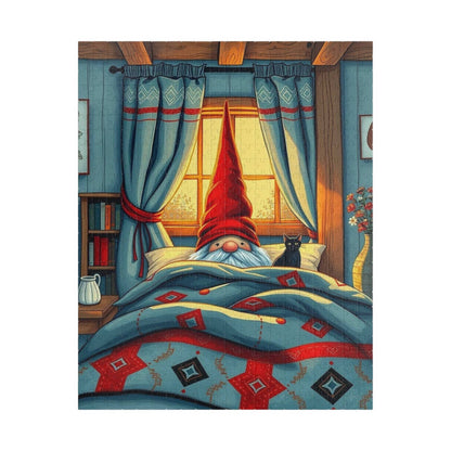 Scandinavian Folk Art Gnome Sleeping Jigsaw Puzzle – Nordic Bedroom Nighttime Scene Puzzle The Puzzle Chest