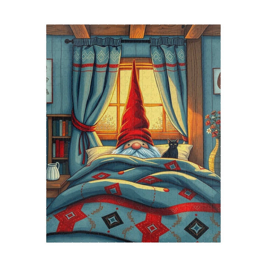 Scandinavian Folk Art Gnome Sleeping Jigsaw Puzzle – Nordic Bedroom Nighttime Scene Puzzle The Puzzle Chest