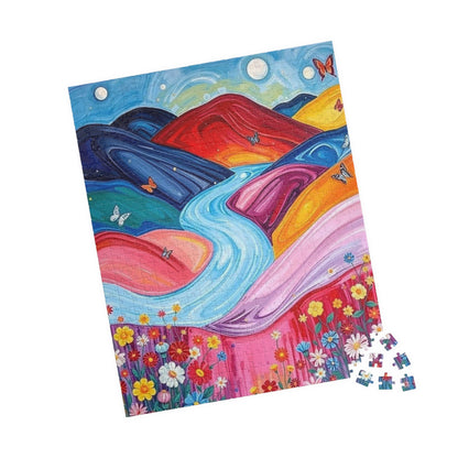 Pastel Petals - River Through Candy Hill Jigsaw Puzzle Colleciton, Beautiful Nature Puzzle, Colorful Landscape Art, Puzzle Lover Gift, Family Fun, 110/252/520/1014 Puzzle The Puzzle Chest
