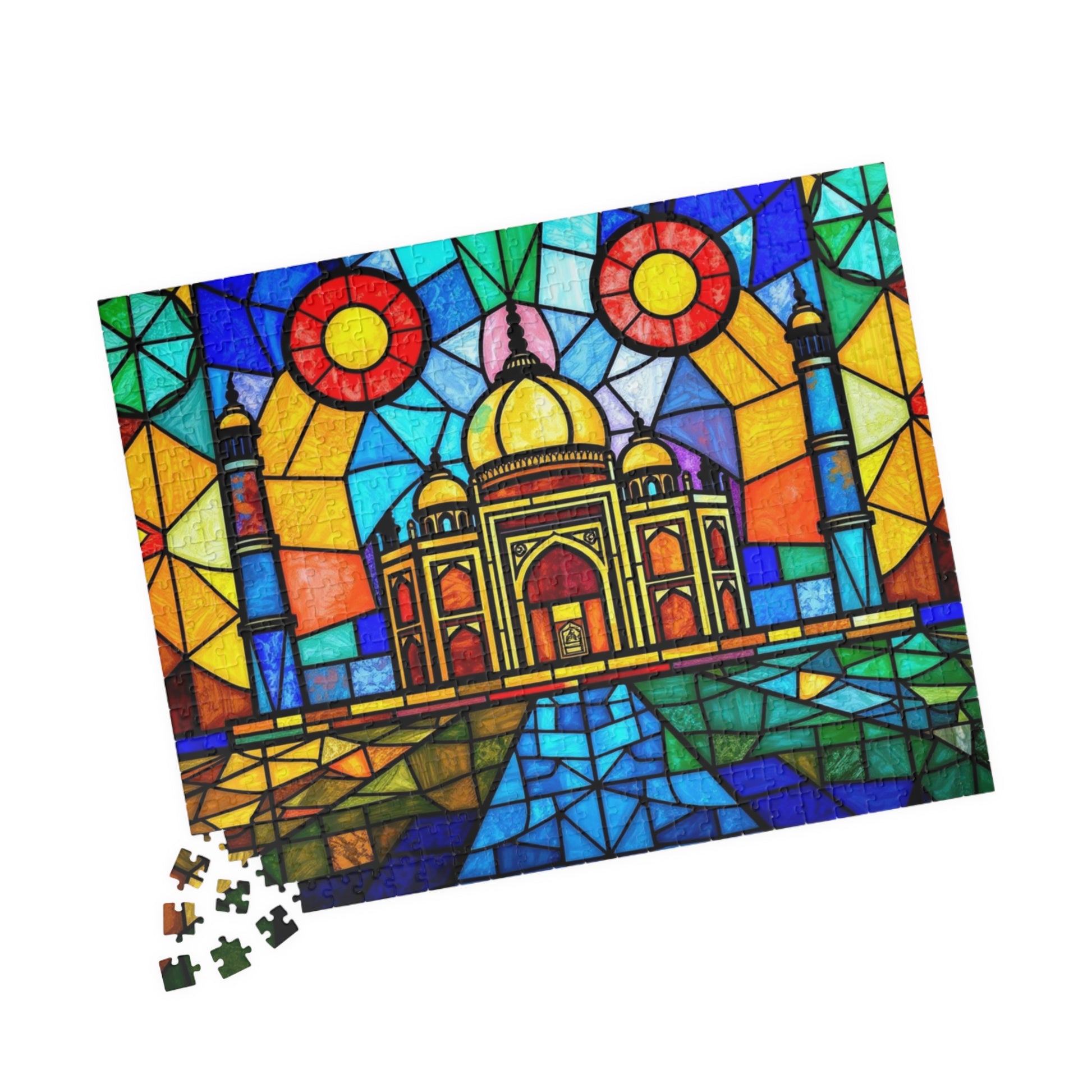 Taj Mahal Jigsaw Puzzle, Stained Glass Style Iconic Landmark Tabletop Game, Family Entertainment Quiet Time Activity, Hobby Puzzle Lover Puzzle The Puzzle Chest