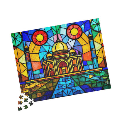 Taj Mahal Jigsaw Puzzle, Stained Glass Style Iconic Landmark Tabletop Game, Family Entertainment Quiet Time Activity, Hobby Puzzle Lover Puzzle The Puzzle Chest