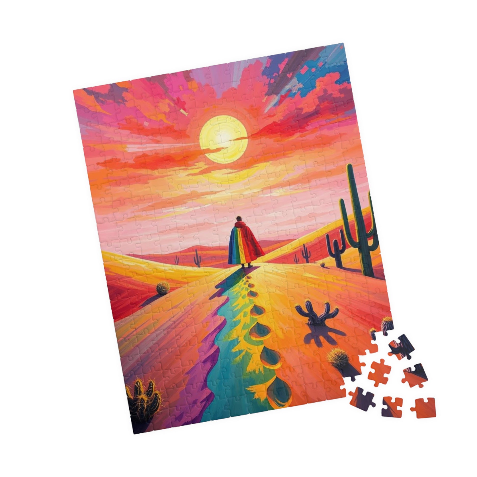 Solitude in Spectrum Jigsaw Puzzle - Surreal Desert Sunset, Colorful LGBTQ Art, Unique Pride Gift for Puzzle Lovers, Home Entertainment Puzzle The Puzzle Chest