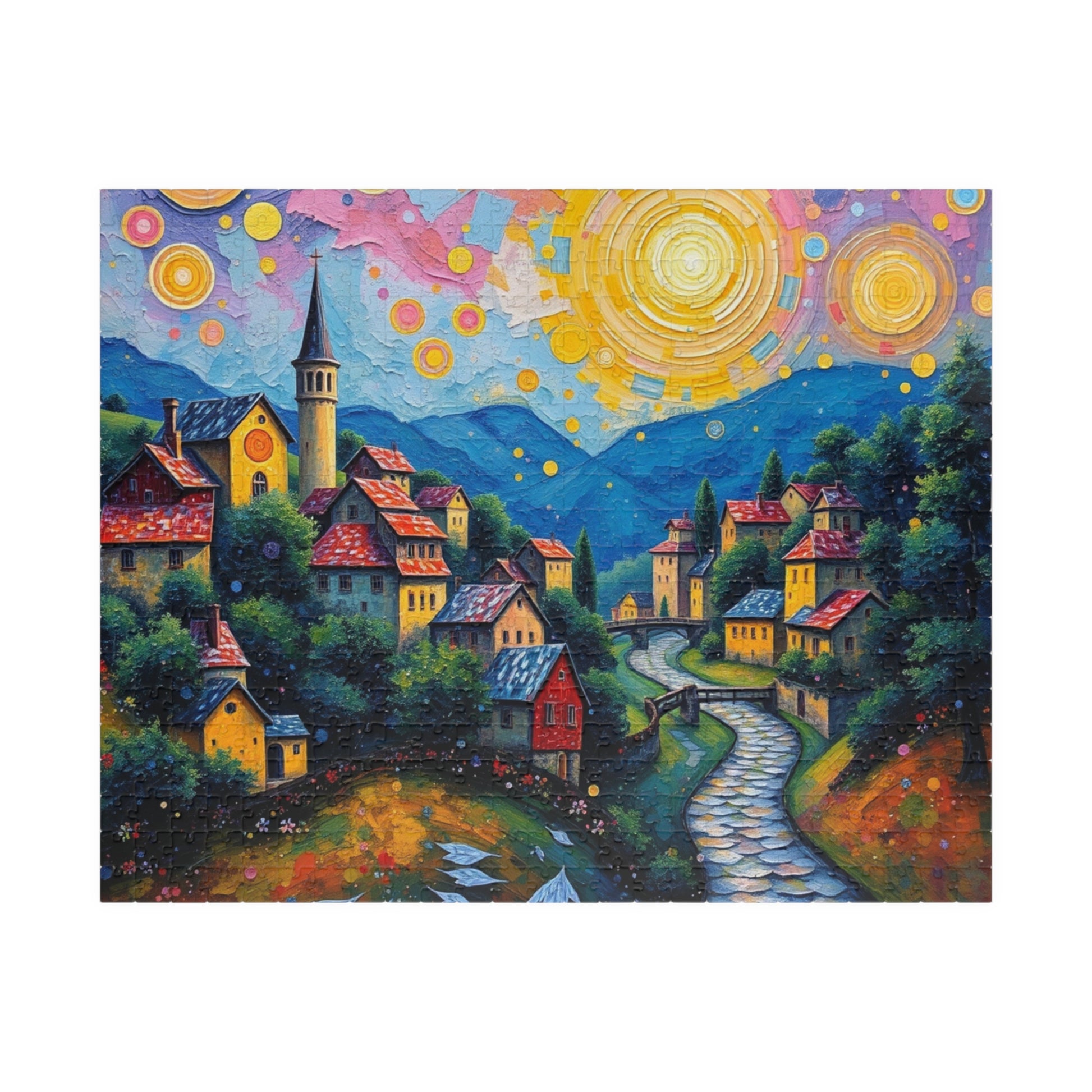 Colorful Village Art Jigsaw Puzzle for Adults, Stress Relief Gift for Friends, Family Game Night, Unique Brain Teaser, Relaxation Activity 520 pcs (Horizontal) The Puzzle Chest