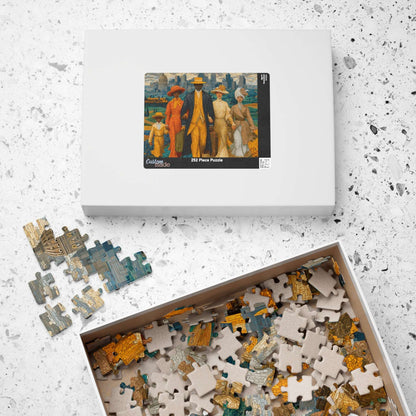 Afrocentric Jigsaw Puzzle - African American Migration Scene with Families, Fields & Urban Background Puzzle The Puzzle Chest