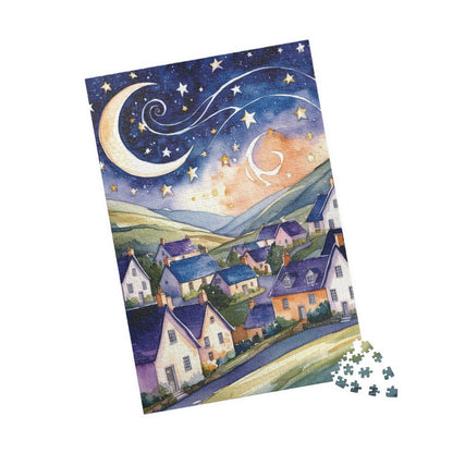 Starry Night Village Puzzle Moon and Star Jigsaw Game Night Family Activity Van Gogh Inspired Art Lover Gift for Puzzle Enthusiasts Relaxing