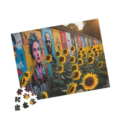 Historical Berlin Wall Jigsaw Puzzle, Vibrant Street Art and Blooming Sunflowers, Hopeful Theme Family Game Night Mindful Activity, Giftable Puzzle The Puzzle Chest
