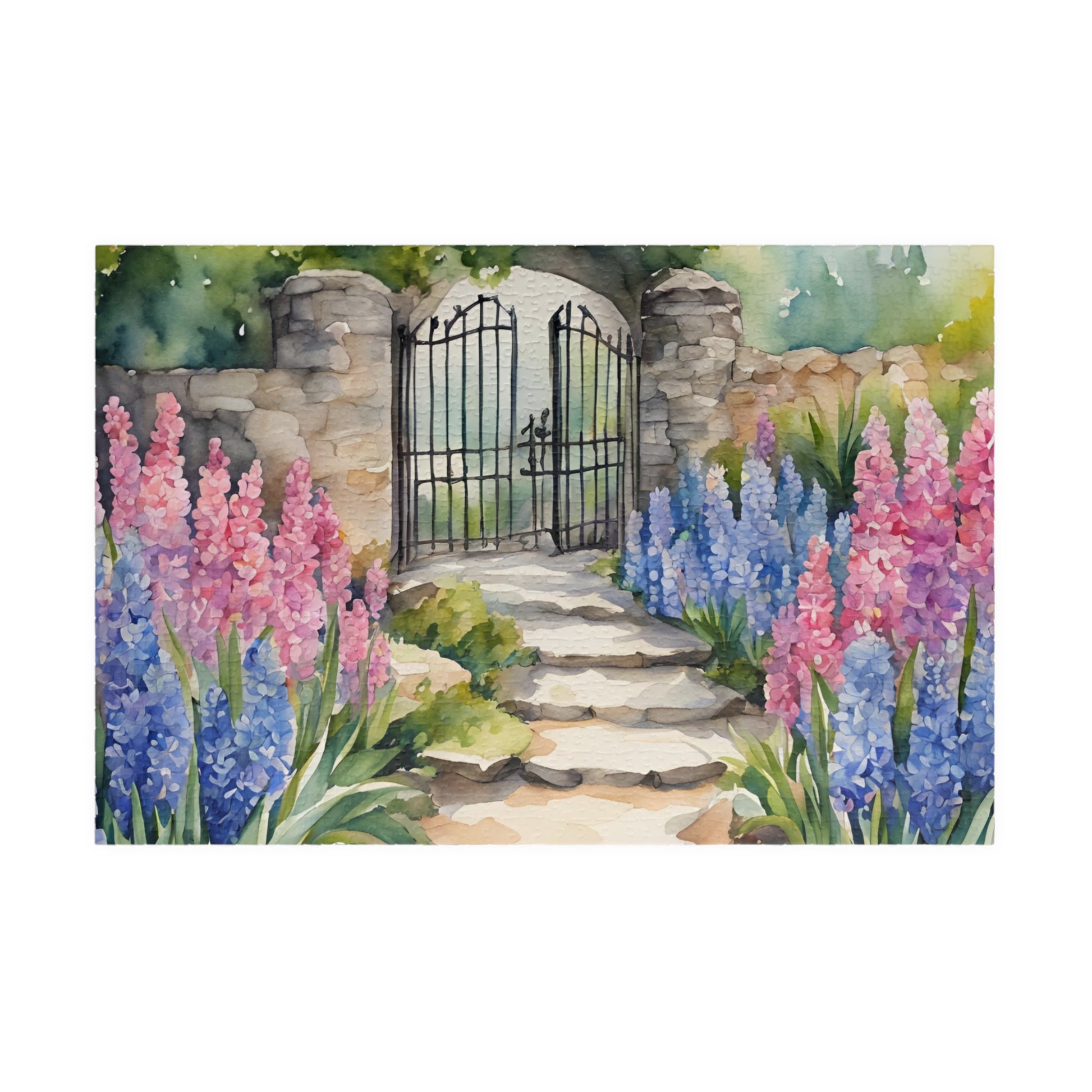 Jigsaw Puzzle, Stone Pathway Hyacinth Garden Scene, 110 252 520 1014-piece, Gift for Gardeners, Relaxing Hobby, Mindfulness Activity, Mental 1014 pcs (Horizontal) Puzzle The Puzzle Chest