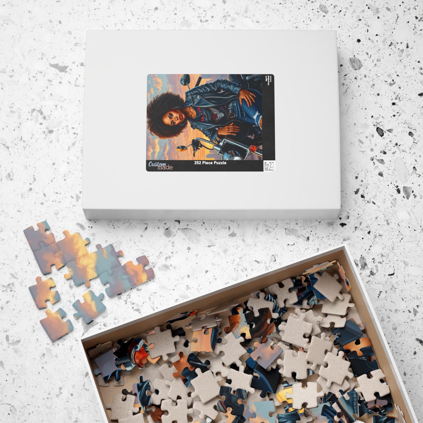 Motorcycle Chic Puzzle - 110, 252, 520, 1014-Piece African American Woman, Perfect Gift for Bikers, Adventurers, and Puzzle Enthusiasts Puzzle The Puzzle Chest