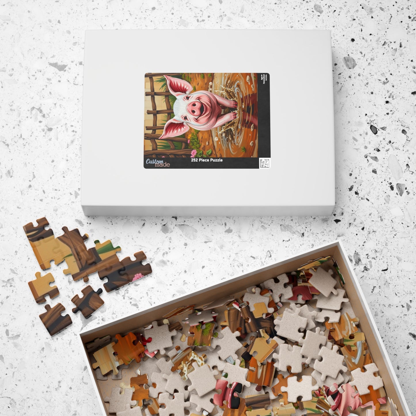 Cute Pig Mosaic Puzzle, Rustic Farm Animal Splashes in Mud, Farm-Themed Jigsaw Tabletop Game for Adults, Unique Animal Lover Gift, Mindful Puzzle The Puzzle Chest