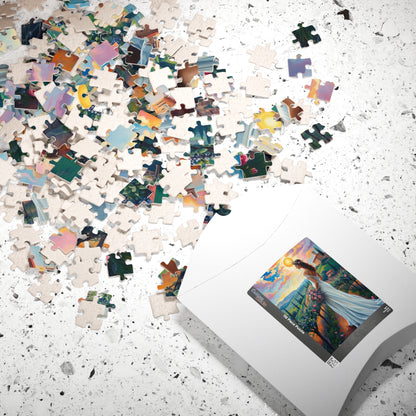 Whimsical Italian Bride Jigsaw Puzzle, White Gown Floral Crown Rose Bouquet, Tuscan Vineyard Romantic Wedding, Modern Art Lover Unique Gift Puzzle The Puzzle Chest