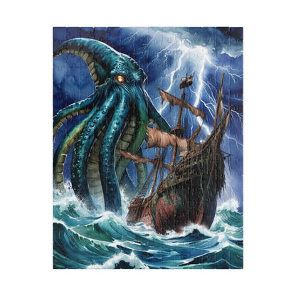 Kraken Puzzle, Mythical Creature Colossal Sea Monster Jigsaw, Pirate Ship Stormy Ocean Theme Tabletop Game for Adult Entertainment, Hobby