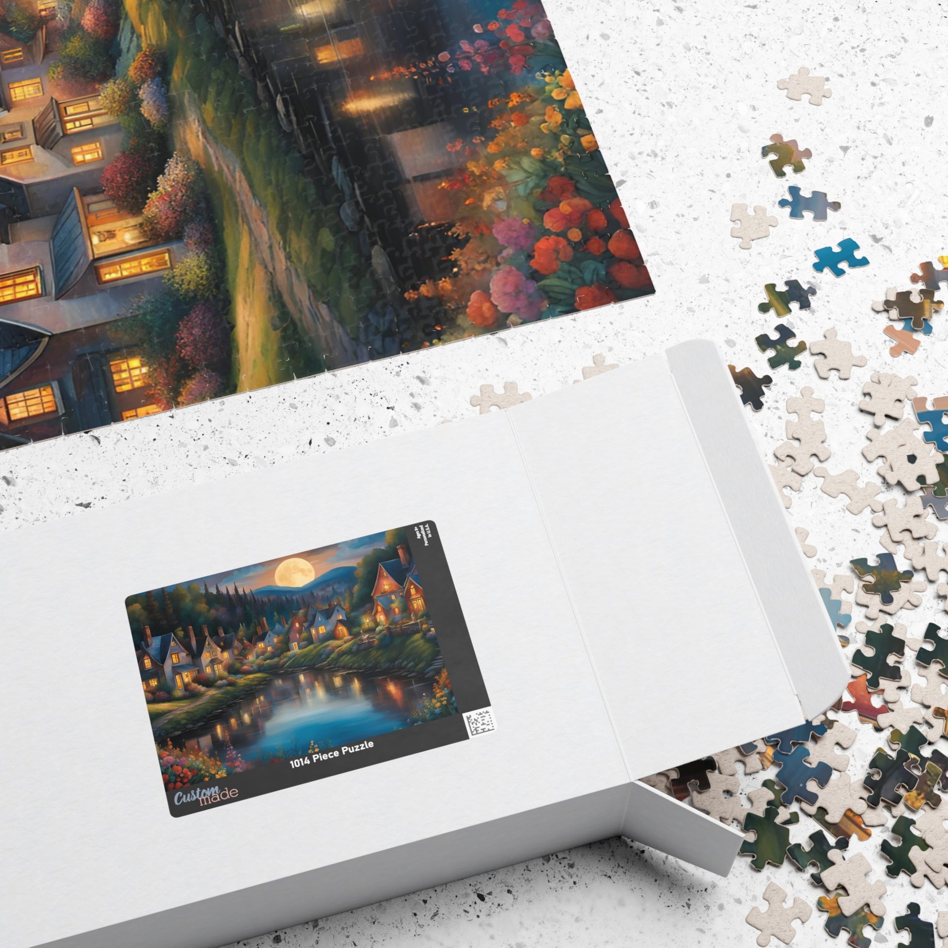 Nighttime Village Landscape Puzzle Gifted, Serene River, Moonlit Backdrop, 520 pcs, Adult, Relaxing Activity, Jigsaw Game, Holiday Present The Puzzle Chest