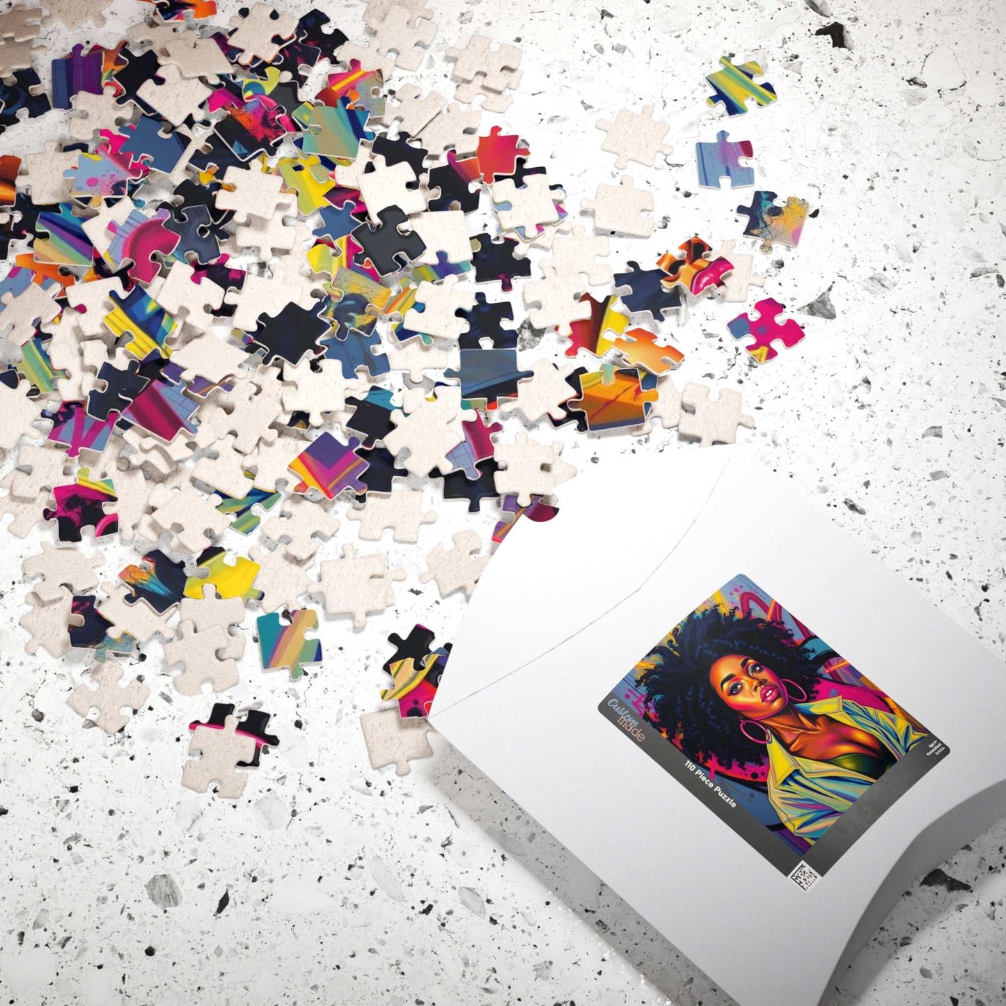 Black Woman Afro Puzzle - Abstract Pop Art Graffiti Background Jigsaw, Afrocentric, Black Art, 110, 252, 520, 1014-piece Puzzle The Puzzle Chest