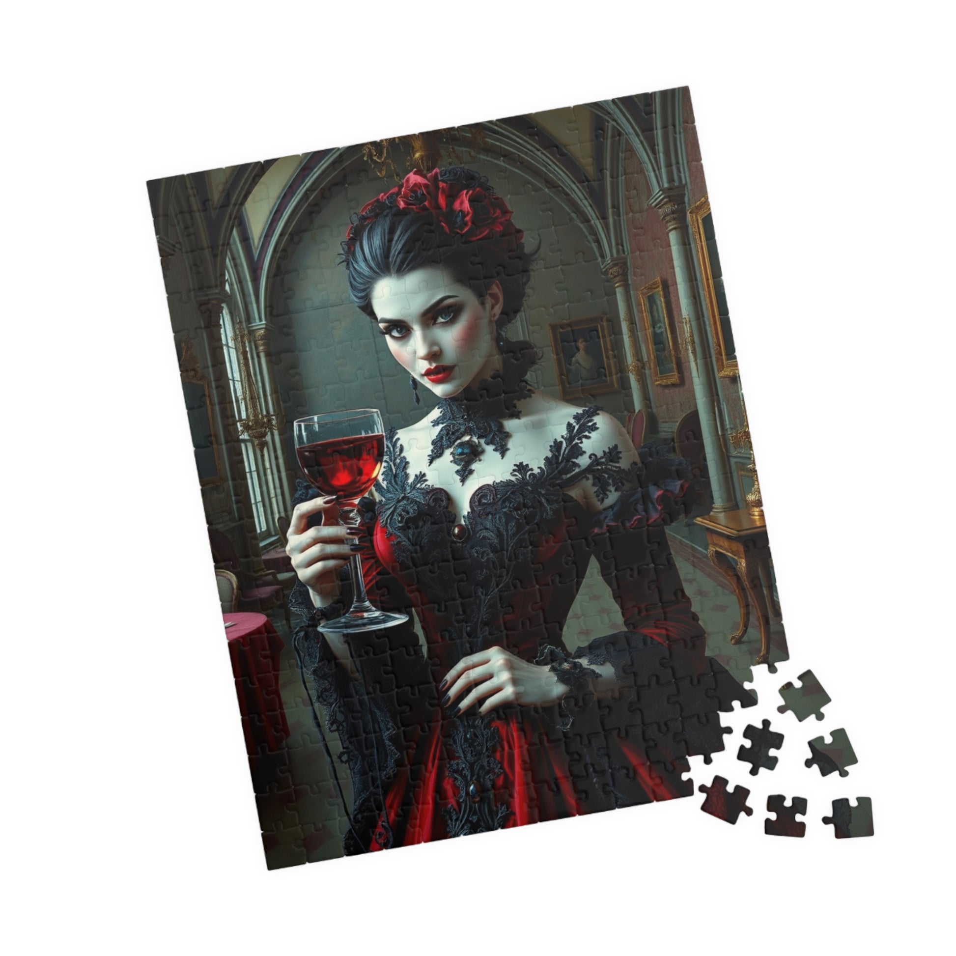 Gothic Vampire Countess Jigsaw Puzzle, Victorian Lady in a Candlelit Castle Ballroom, Dark Fantasy Haunted Mansion Theme, Horror Lover Gift Puzzle The Puzzle Chest