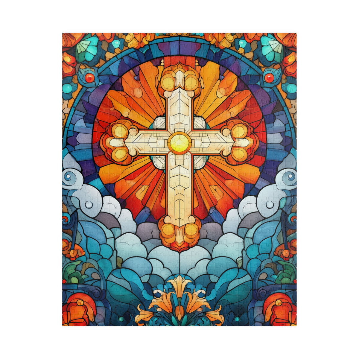 Stained Glass Style Cross Puzzle | Religious Jigsaw Puzzle, 110-1014 Piece Options Puzzle The Puzzle Chest