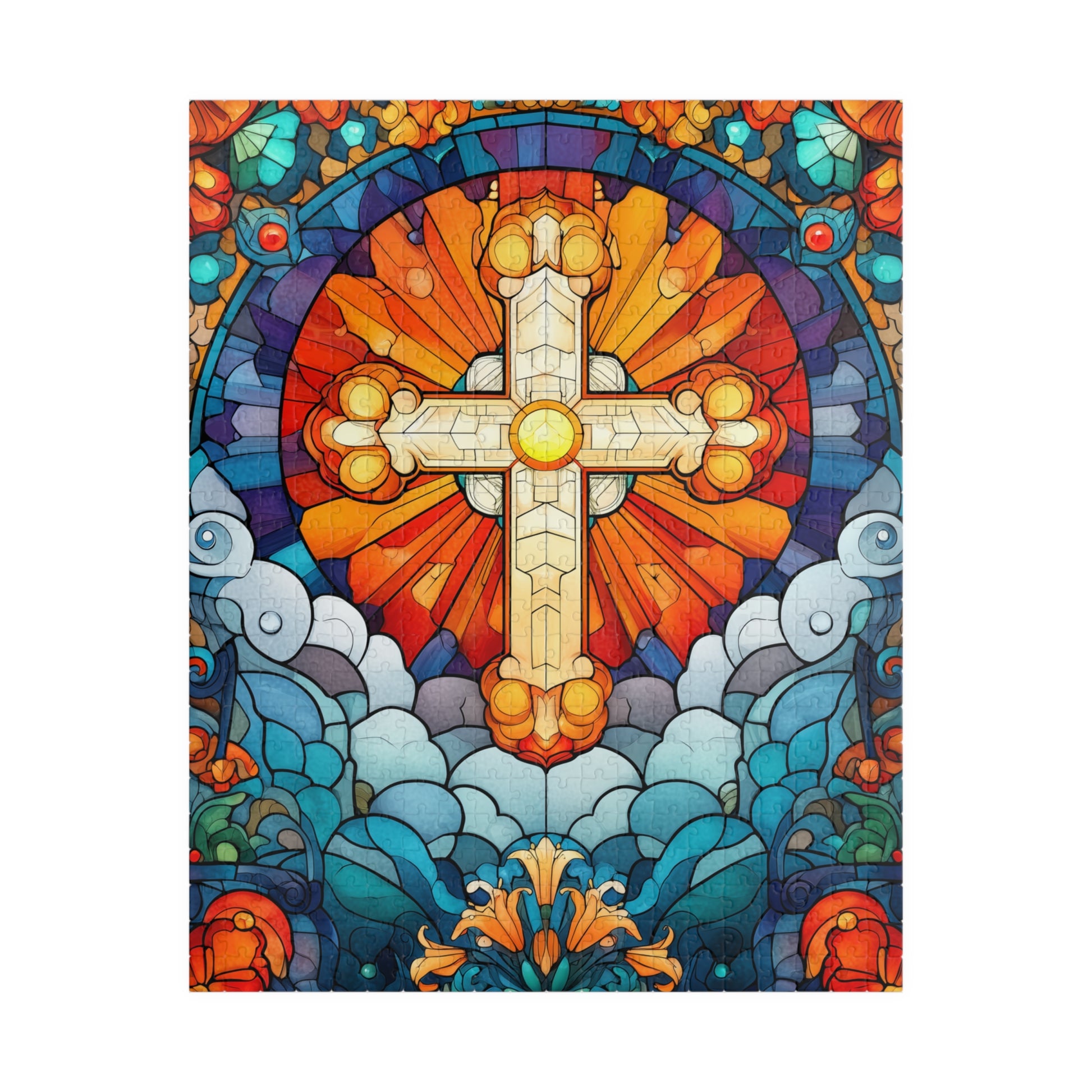Stained Glass Style Cross Puzzle | Religious Jigsaw Puzzle, 110-1014 Piece Options Puzzle The Puzzle Chest