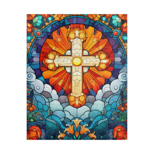 Stained Glass Style Cross Puzzle | Religious Jigsaw Puzzle, 110-1014 Piece Options Puzzle The Puzzle Chest