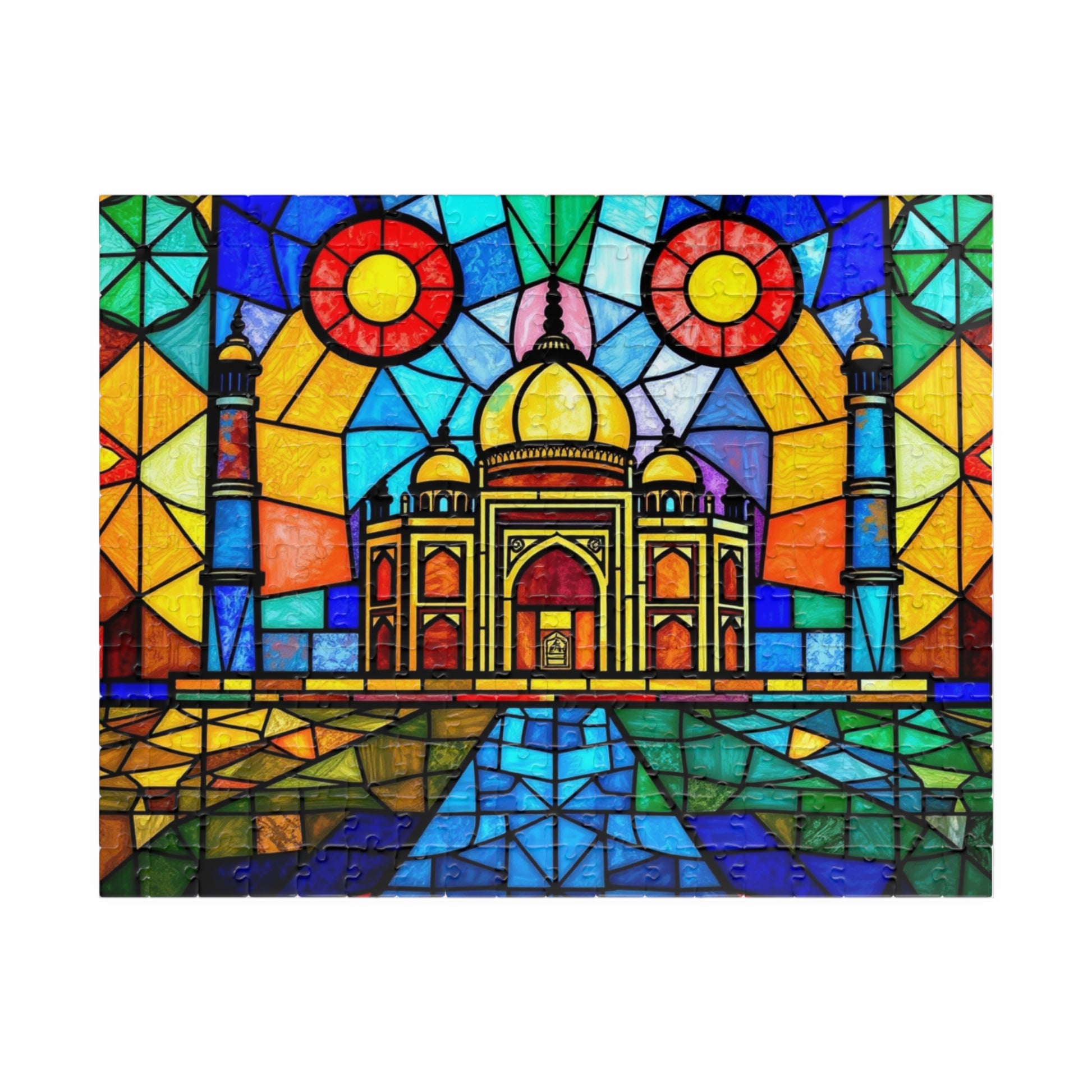 Taj Mahal Jigsaw Puzzle, Stained Glass Style Iconic Landmark Tabletop Game, Family Entertainment Quiet Time Activity, Hobby Puzzle Lover 252 pcs (Horizontal) Puzzle The Puzzle Chest