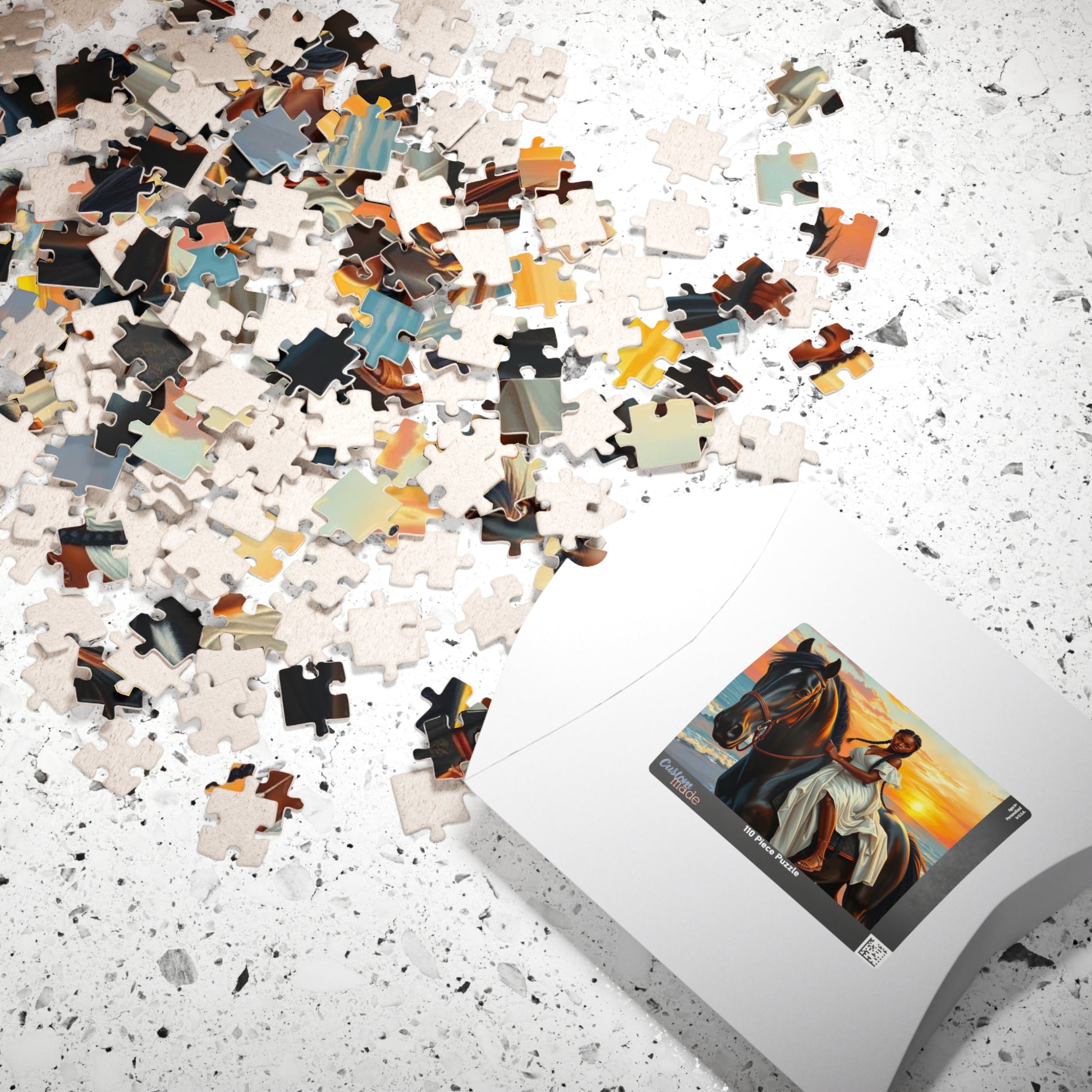 Sunset Horse Jigsaw Puzzle - Black Woman African American Art, Equestrian Gift for Animal Lover Friend, Family Activity, Home Entertainment Puzzle The Puzzle Chest