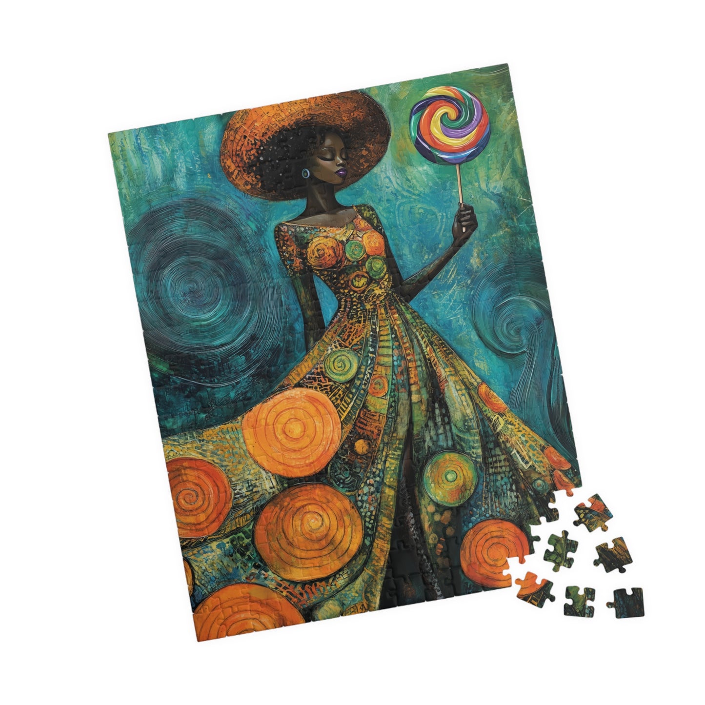 Afrocentric Woman with Lollipop Puzzle | Black Woman Art Jigsaw Game