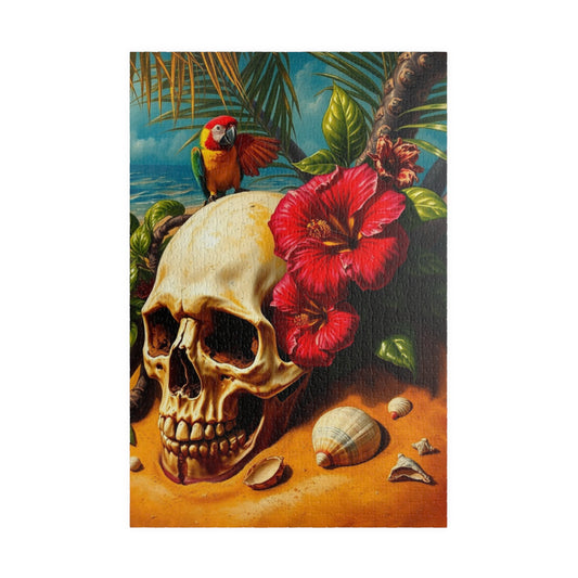 Tropical Skull Artwork Puzzle, 110-1014 Pieces, Beach Scene, Unique Gift for Puzzle Lover, Fun Family Activity, Summer Vibe, Brain Teaser 1014 pcs (Vertical) The Puzzle Chest