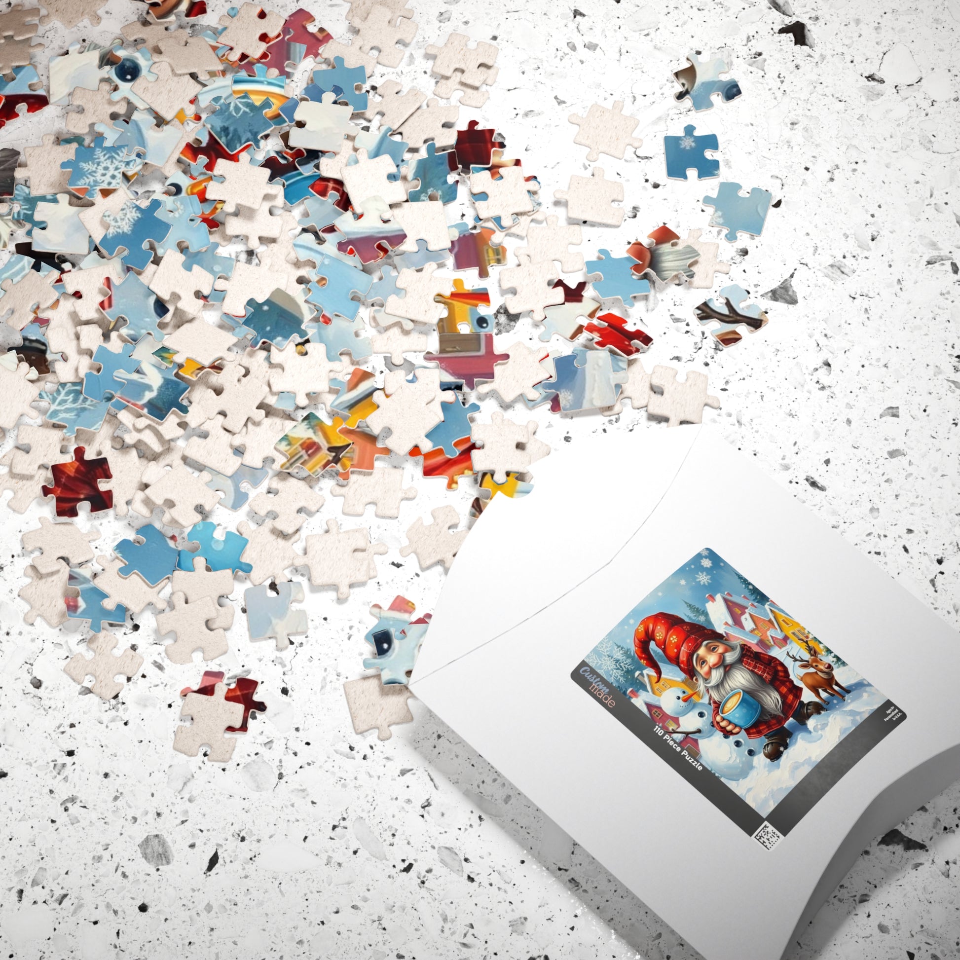 Charming Winter Gnome Puzzle, Reindeer Snowman and Hot Cocoa Holiday Fun, Snowy Village Scene Jigsaw Game, Puzzle Lover Gift, Mindfulness Puzzle The Puzzle Chest