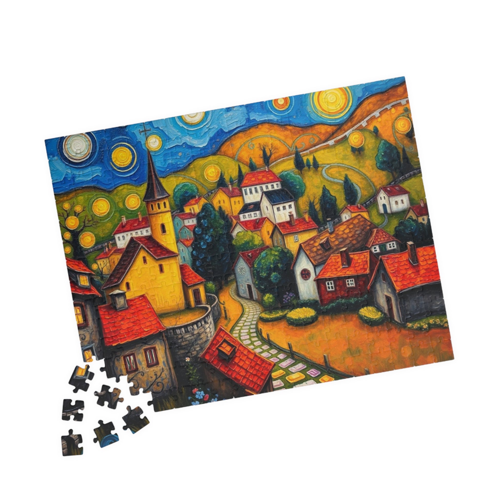 Scenic Village Landscape Jigsaw Puzzle, Holiday or Birthday Gift, Mindful Family Fun Brain Teaser The Puzzle Chest