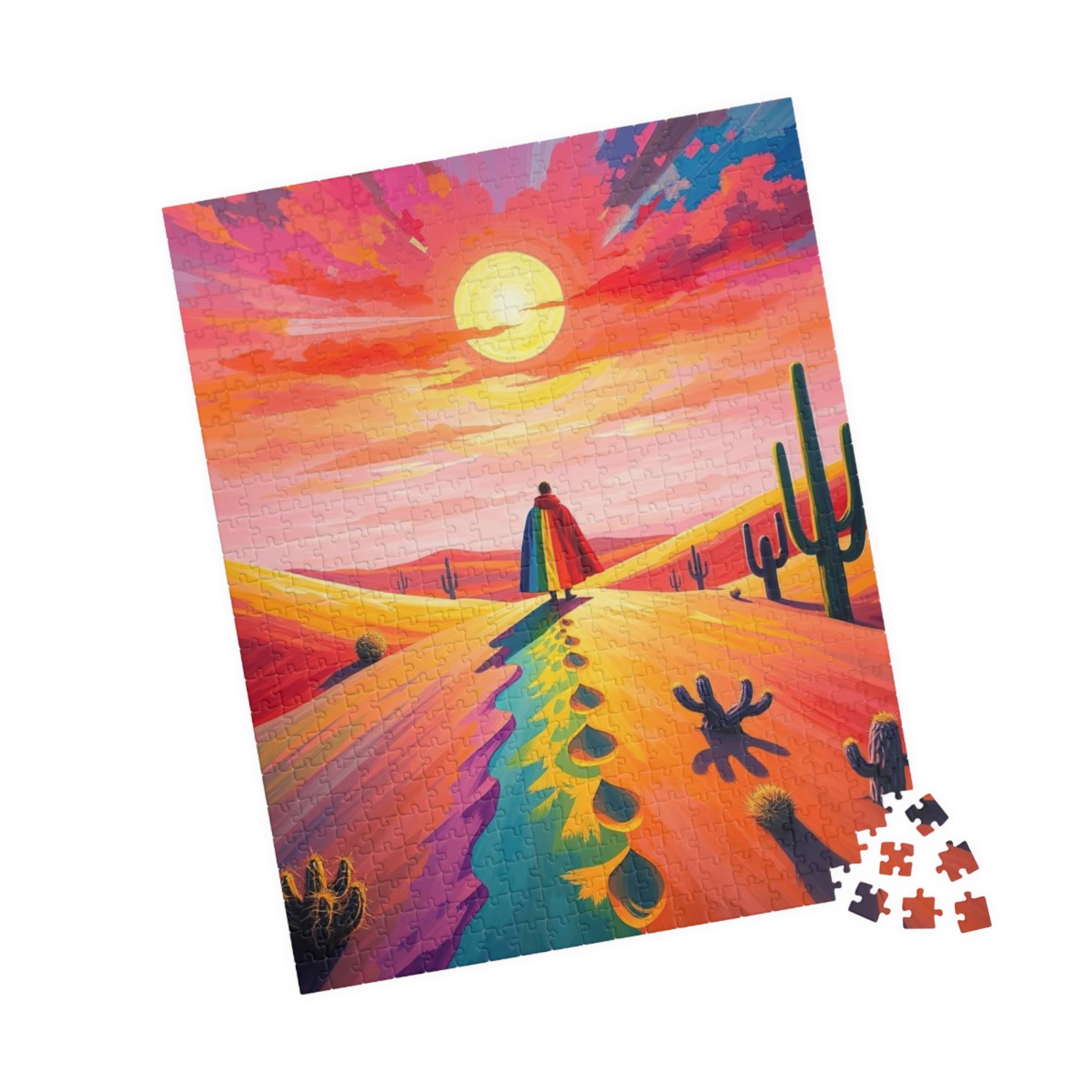 Solitude in Spectrum Jigsaw Puzzle - Surreal Desert Sunset, Colorful LGBTQ Art, Unique Pride Gift for Puzzle Lovers, Home Entertainment Puzzle The Puzzle Chest