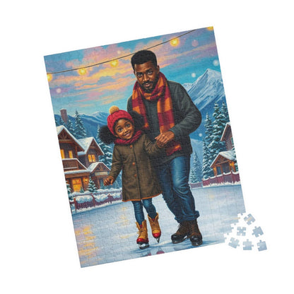 Father and Daughter Ice-skating Trip Jigsaw Puzzle, Afrocentric Artwork, Black Man Art 520 pcs (Vertical) Puzzle The Puzzle Chest