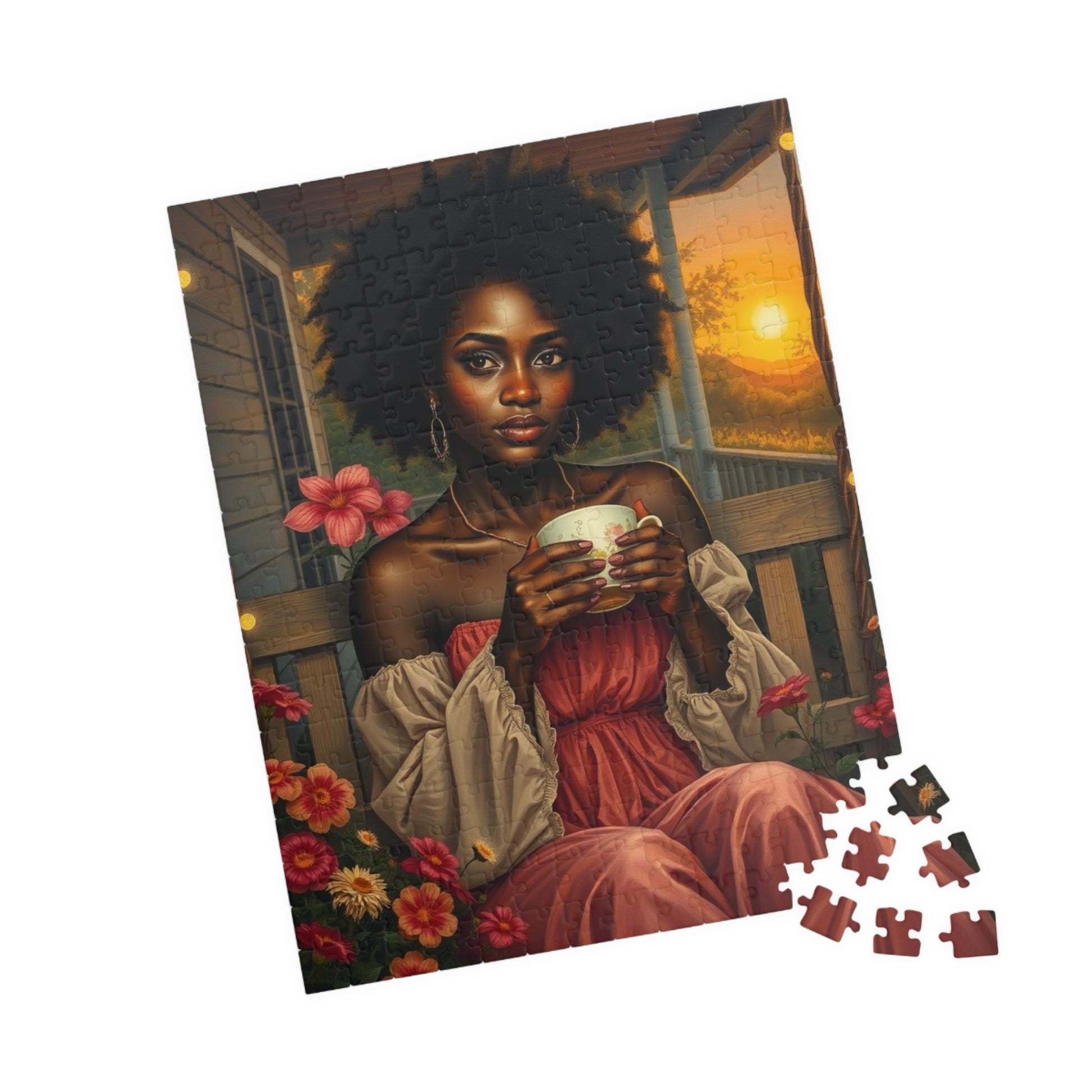 Tranquil Moment Black Art Jigsaw Puzzle, Afrocentric Artwork, Beautiful Black Woman with Coffee, African American Gift Puzzle Lover Hobbyist Puzzle The Puzzle Chest