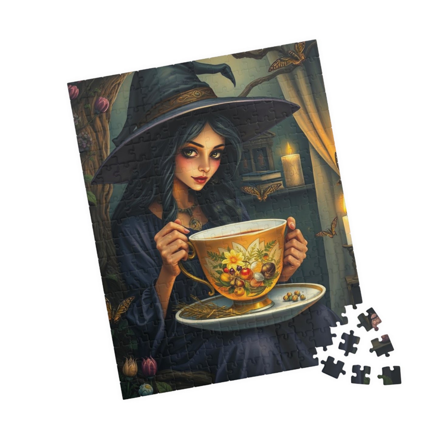 Witch's Teatime Jigsaw Puzzle, Spooky Fun for Halloween, Family Game Night, Cozy Nights, Unique Holiday Birthday Gift for Puzzle Lover