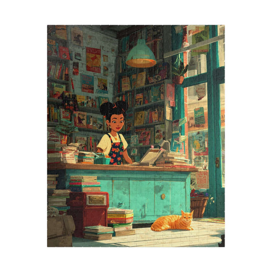The Bookstore Cat - Whimsical Cartoon Cozy Bookshop Jigsaw Puzzle, Family Activity, Cat Lovers Gift, Perfect for Game Night Puzzle The Puzzle Chest