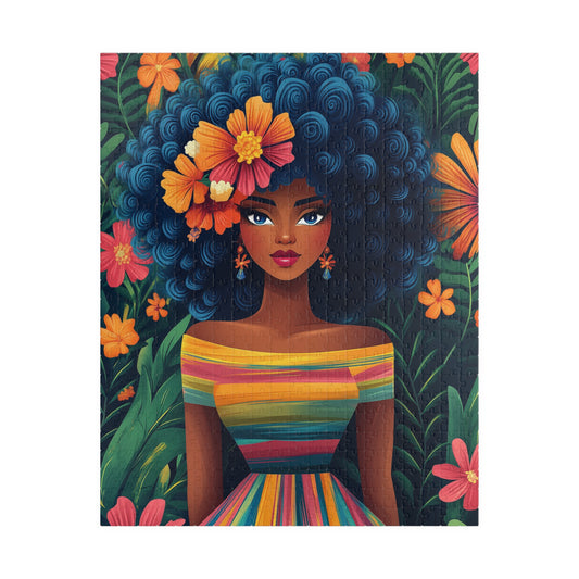 Afro Floral Portrait Puzzle 110-1014 Piece | Colorful Cartoonish Woman Jigsaw