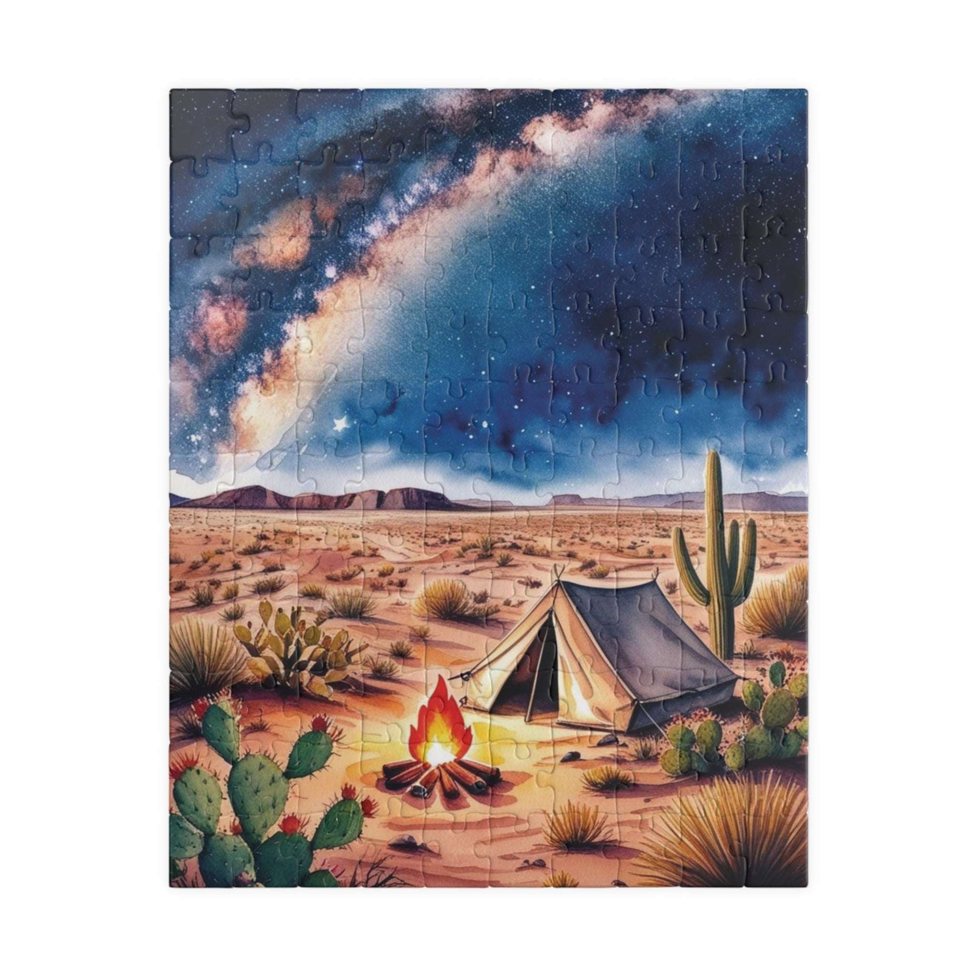 Vast Desert Landscape Jigsaw Puzzle, Milky Way Campfire, and Tent Under the Stars, Peaceful Desert Night Scene Game for Adult Puzzle Lover 110 pcs (Vertical) Puzzle The Puzzle Chest
