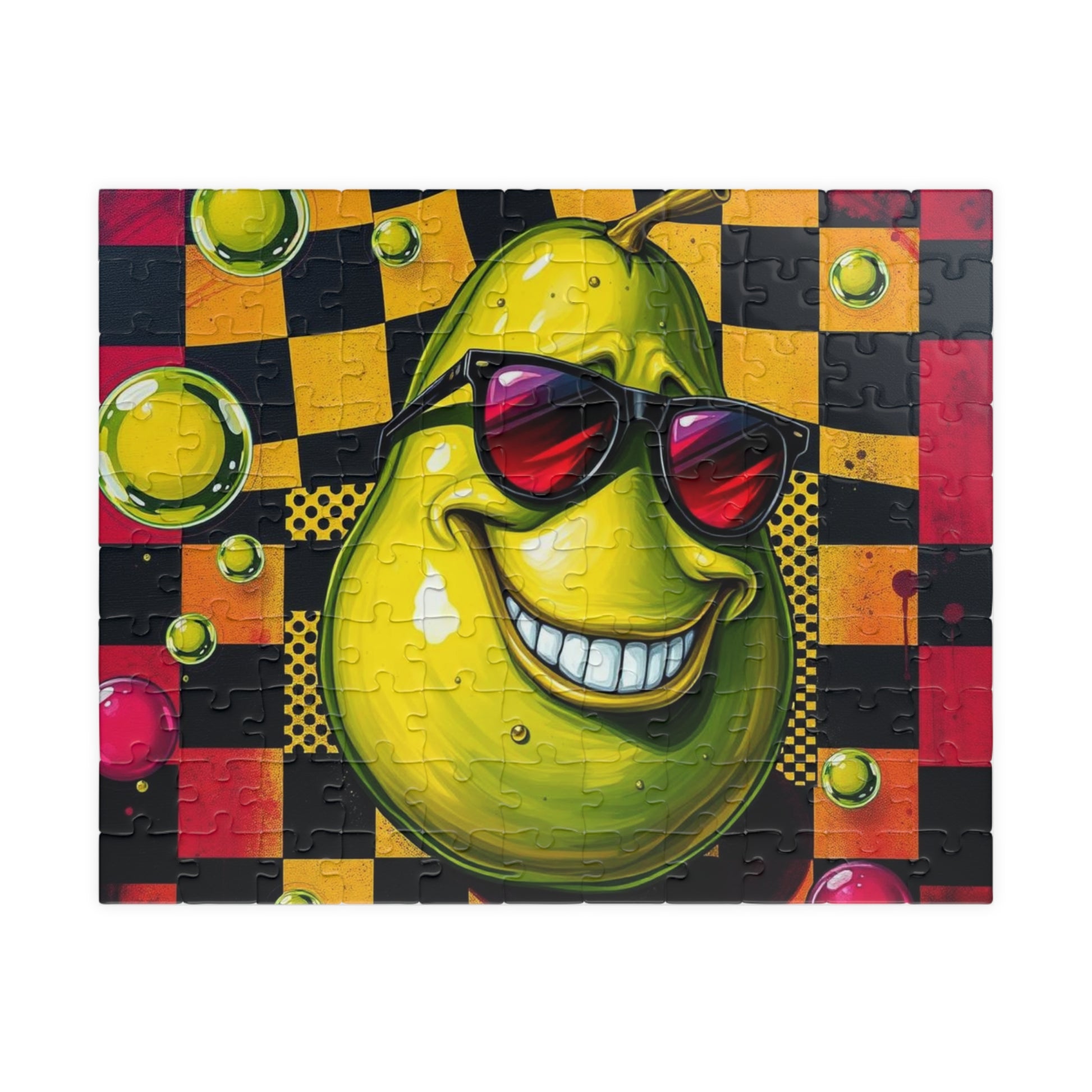 Avocado Pop Art Jigsaw Puzzle, 110, 252, 520, 1014-piece, Retro Funky Design, Checkerboard and Dots Puzzle, Unique Gift Idea, Fun Activity 110 pcs (Horizontal) Puzzle The Puzzle Chest