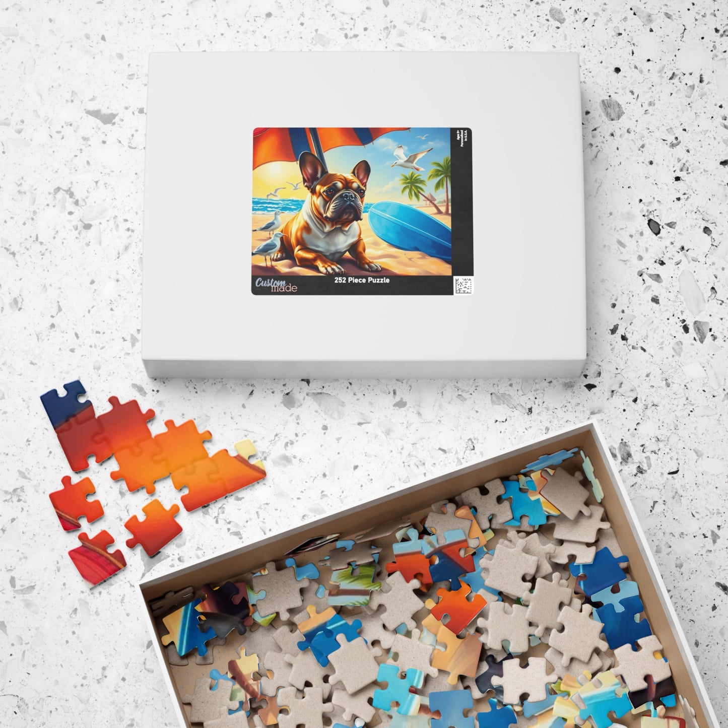 Beach Dog Puzzle - French Bulldog Jigsaw Game for Adults, Animal Lover Gift for Friend, Family Game Night, Brain Teaser, Relaxation Activity