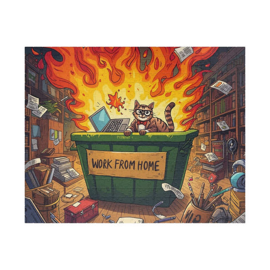 Funny Work From Home Jigsaw Puzzle - Cat Themed Dumpster Fire Meme, Humorous Holiday Birthday Gift for Friends, Family, Co-workers Puzzle The Puzzle Chest